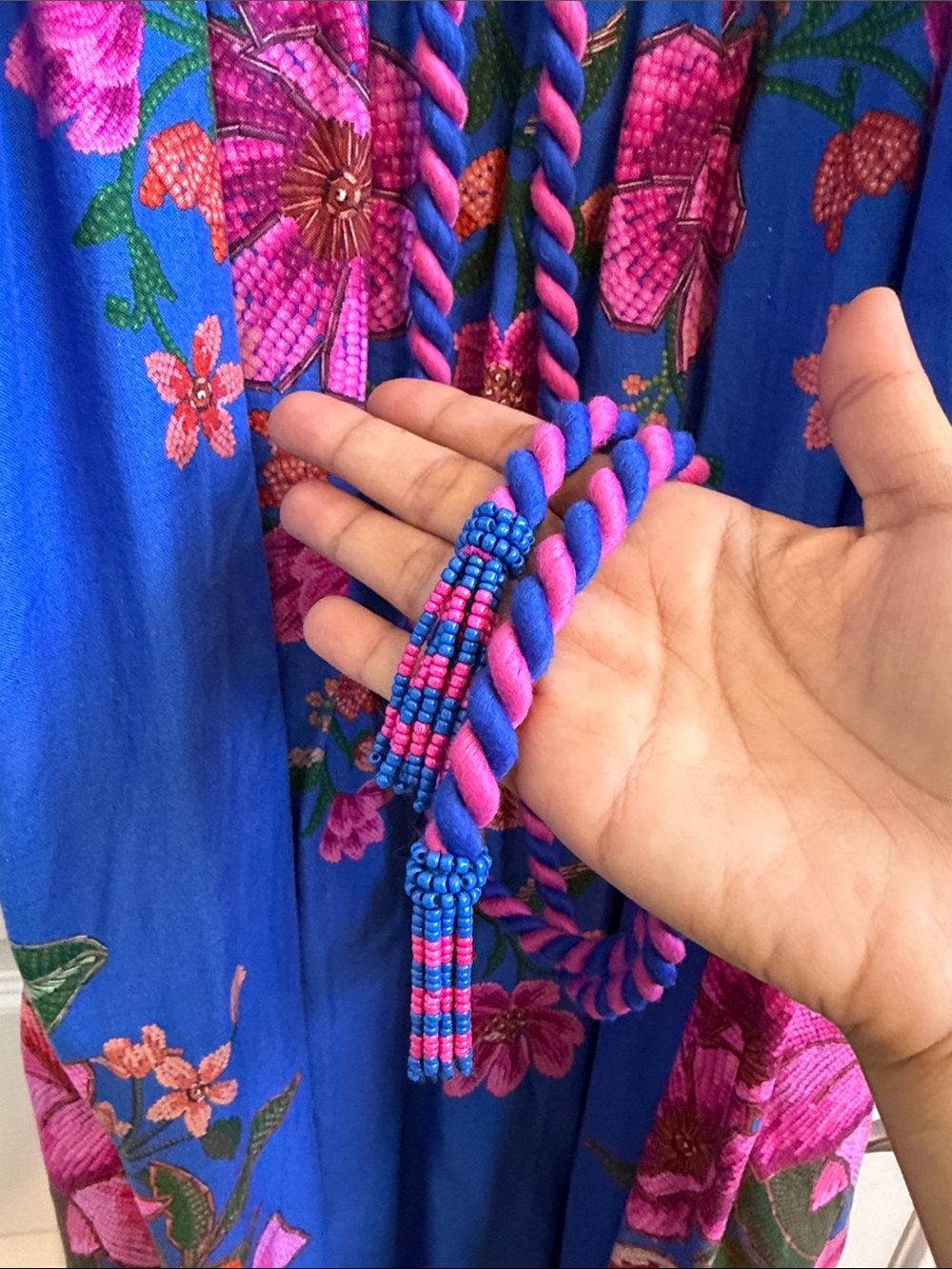 FARM Rio Blue Maxi Dress with Pink Floral Print - Picture 3 of 5